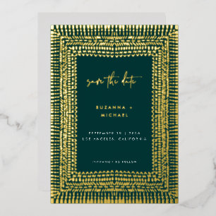 Modern Boho Emerald Green Frame Wedding Save Date Foil Invitation