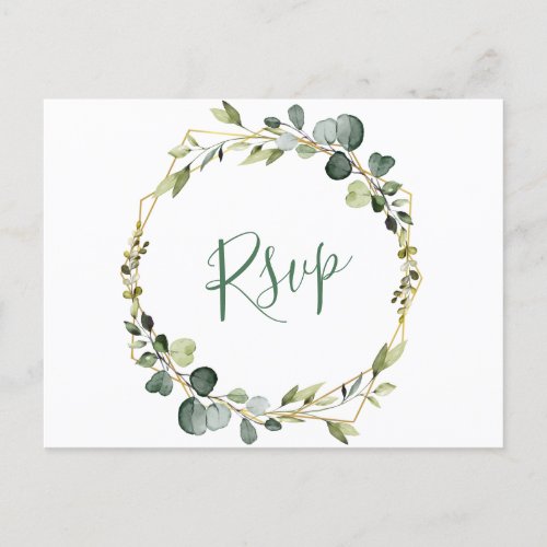 Modern Boho Eucalyptus Wreath Frame Wedding RSVP Postcard