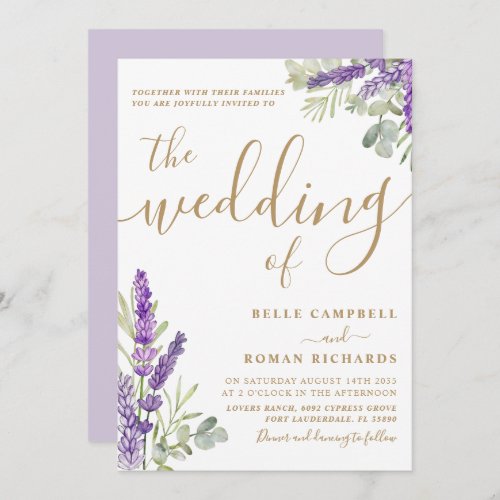 Modern Boho Eucalyputus and Lavender Wedding Invitation