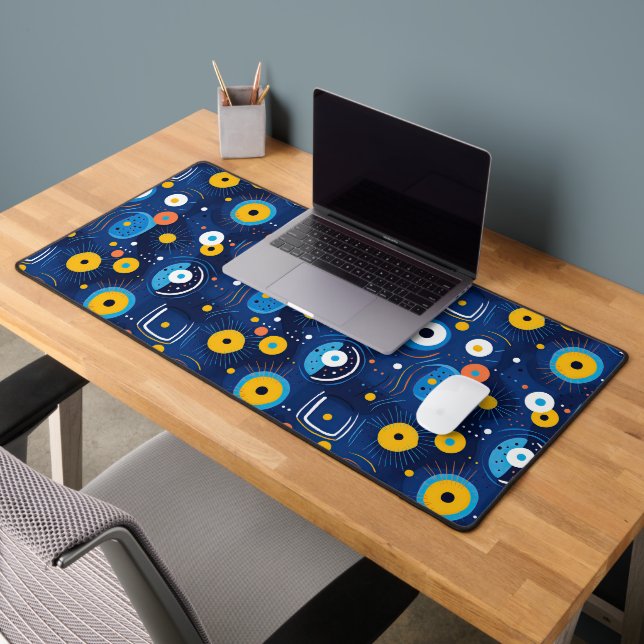 Modern BOHO Evil Eye Pattern Blue Desk Mat (Office 2)