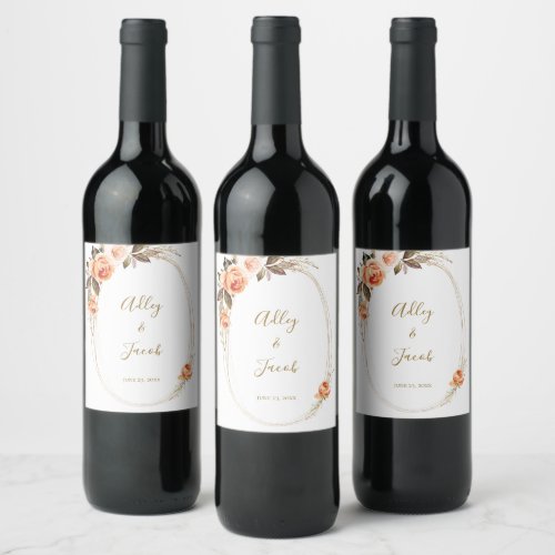 Modern Boho Fall Floral Wedding Wine Labels