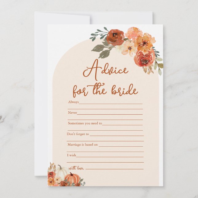 Modern Boho Fall Pumpkin Advice for the Bride Game Invitation (Front)