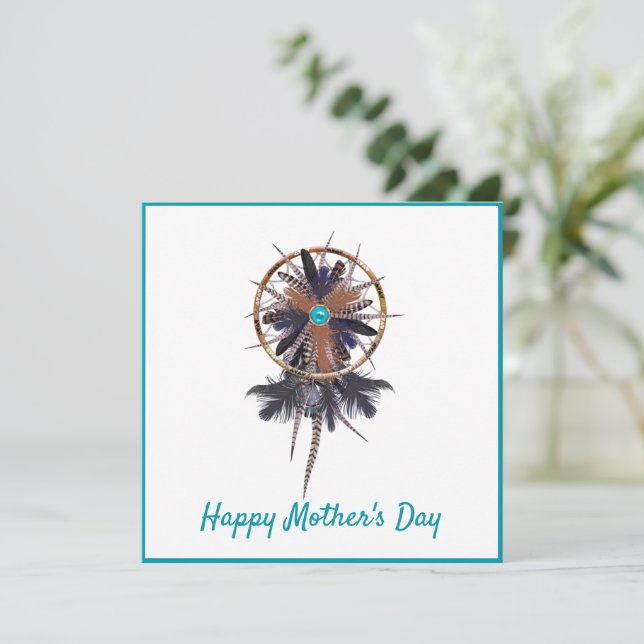 Modern Boho Feather Dreamcatcher Mother's Day Card (Standing Front)