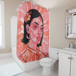 Modern boho feminine minimalist art shower curtain