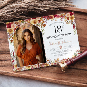 Modern Boho Floral 18th Birthday Dinner Photo Invitation