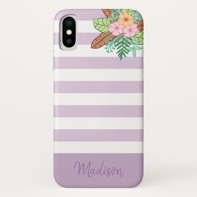 Modern Boho Floral and Stripes Case-Mate iPhone Case (Back)