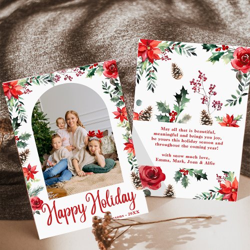 Modern Boho Floral Arch Merry Christmas 1 Photo Invitation