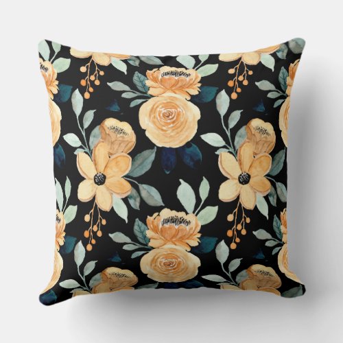 Modern boho floral background botanical black throw pillow