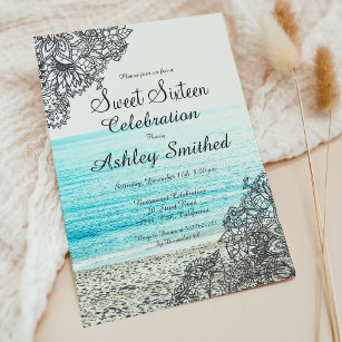 Modern boho floral beach photography Sweet 16 Invitation