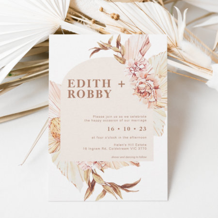 Modern Boho Floral Blush Arch Wedding Invitation