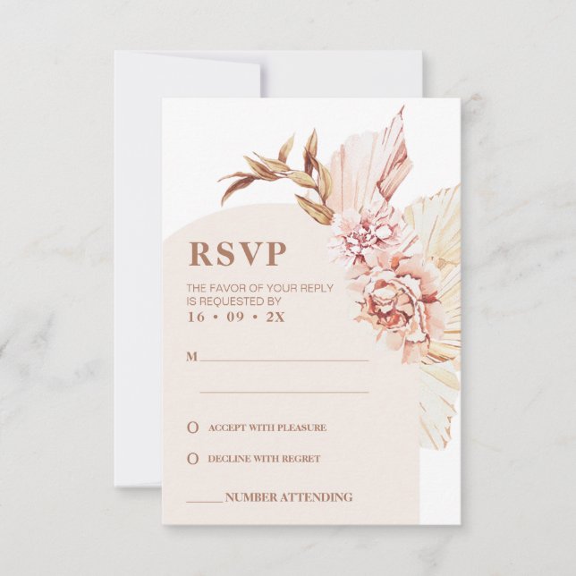 Modern Boho Floral Blush Arch Wedding RSVP Card (Front)