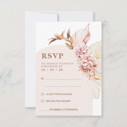 Modern Boho Floral Blush Arch Wedding RSVP Card