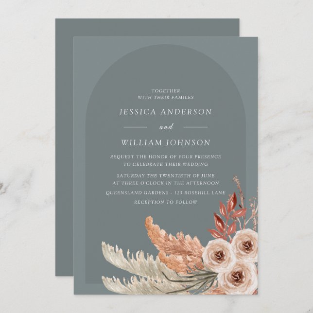 Modern Boho Floral Bohemian Wedding Invitation (Front/Back)
