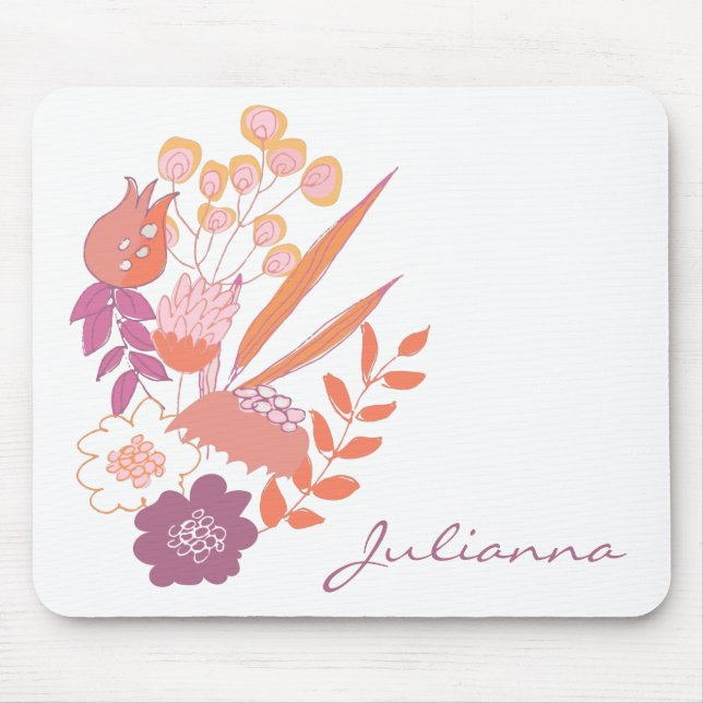 Modern Boho Floral Bouquet Illustration Name Mouse Pad (Front)
