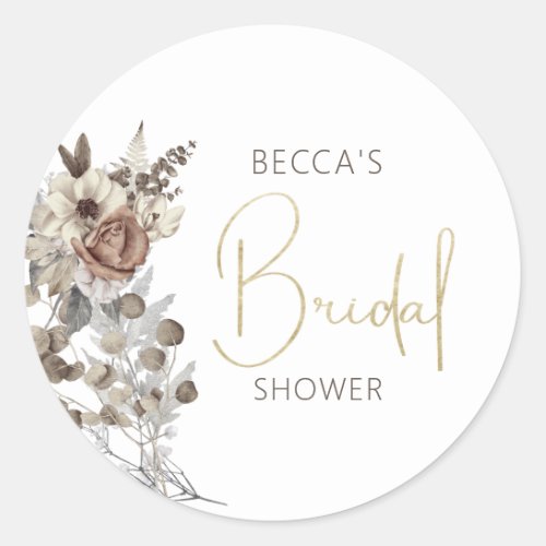 Modern Boho Floral Bridal Shower  Classic Round Sticker