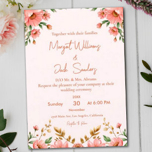 Modern Boho Floral Dusty Peach Ivory Wedding Invitation