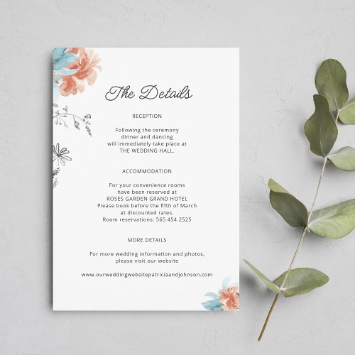 Modern boho floral elegant wedding details enclosure card