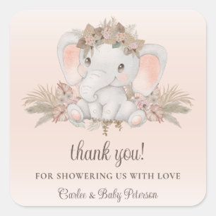Modern Boho Floral Elephant Baby Shower Sticker