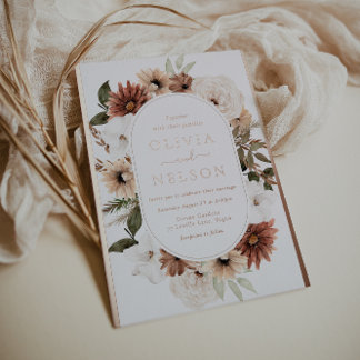 Modern Boho Floral Frame Rose Gold Wedding Foil Invitation