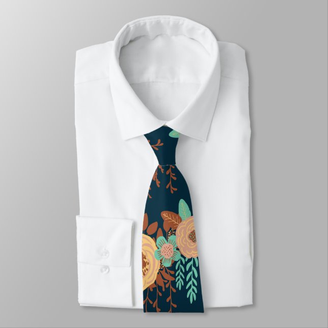 Modern Boho Floral Home Decor Neck Tie (Tied)
