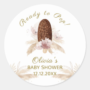 Modern Boho Floral Ice Cream Popcicle Baby Shower Classic Round Sticker