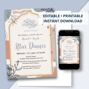 Modern Boho Floral Iftar Dinner Ramadan Invitation