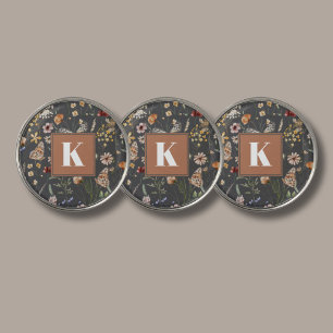 Modern Boho Floral Monogram Golf Ball Marker