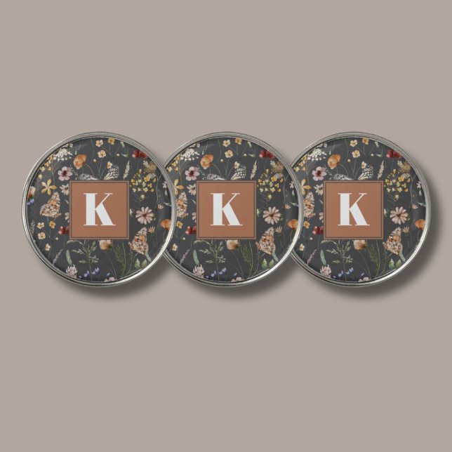 Modern Boho Floral Monogram Golf Ball Marker (Creator Uploaded)