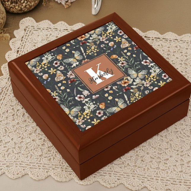 Modern Boho Floral Monogram Name Jewerly Box (Creator Uploaded)