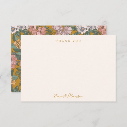 Modern Boho Floral Mustard Yellow Baby Shower  Thank You Card