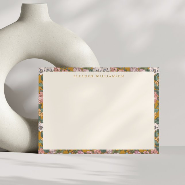 Modern Boho Floral Mustard Yellow Personalized Note Card (Creator Uploaded)