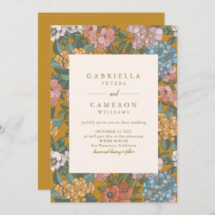 Modern Boho Floral Mustard Yellow Wedding Invitation