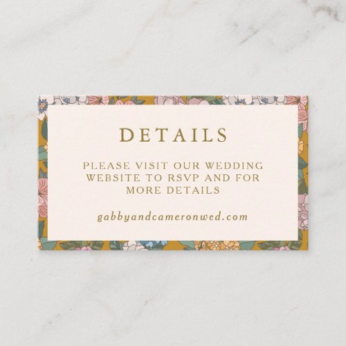 Modern Boho Floral Mustard Yellow Wedding Website Enclosure Card