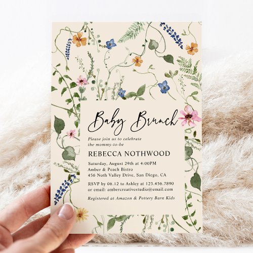 Modern Boho Floral Neutral Baby Brunch Shower Invitation