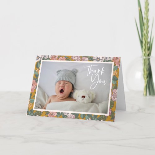 Modern Boho Floral Newborn Photo Baby Shower Thank You Card