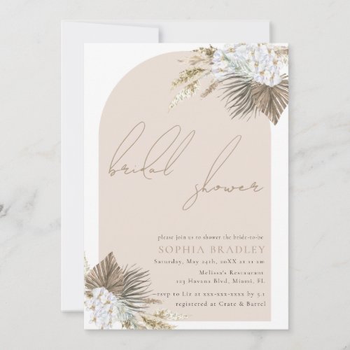 Modern Boho Floral Pampas Grass Bridal Shower Invitation