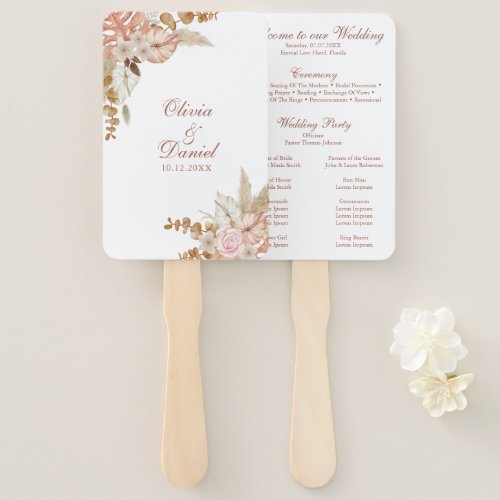 Modern Boho Floral Pampas Grass Wedding Program Hand Fan