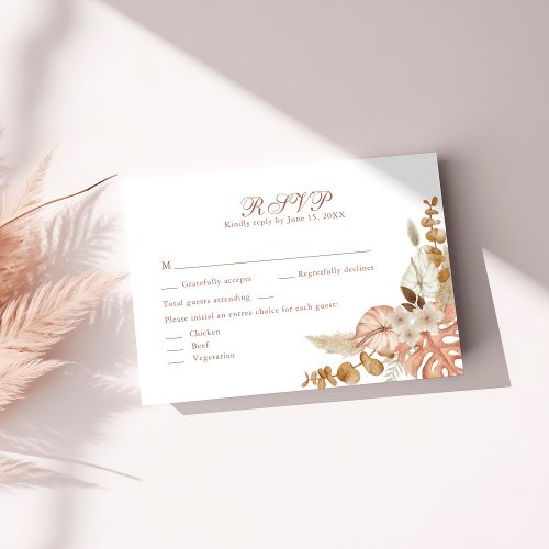 Modern Boho Floral Pampas Grass Wedding RSVP Card