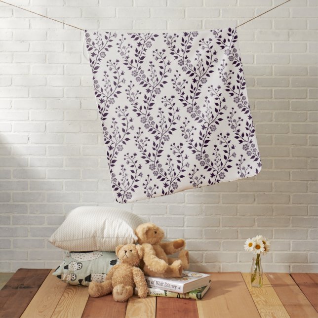 Modern Boho Floral Pattern Plum White Baby Blanket (In Situ)