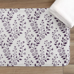 Modern Boho Floral Pattern Plum White Bath Mat