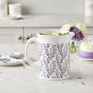 Modern Boho Floral Pattern Plum White Beverage Pitcher
