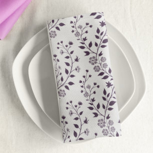 Modern Boho Floral Pattern Plum White Cloth Napkin
