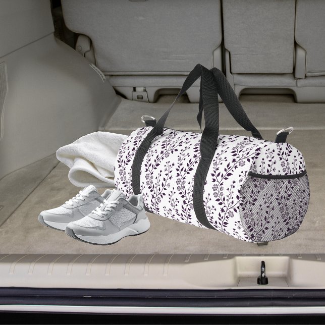 Modern Boho Floral Pattern Plum White Duffle Bag (Creator Uploaded)