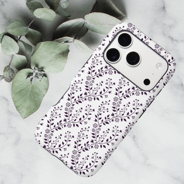 Modern Boho Floral Pattern Plum White iPhone Case (Creator Uploaded)