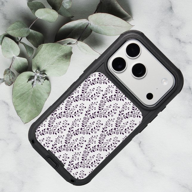 Modern Boho Floral Pattern Plum White Otterbox iPhone Case (Creator Uploaded)
