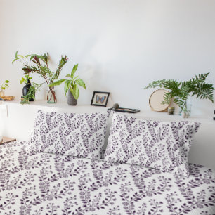 Modern Boho Floral Pattern Plum White Pillow Case