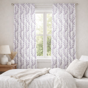 Modern Boho Floral Pattern Plum White Sheer Curtains