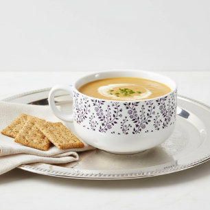 Modern Boho Floral Pattern Plum White Soup Mug