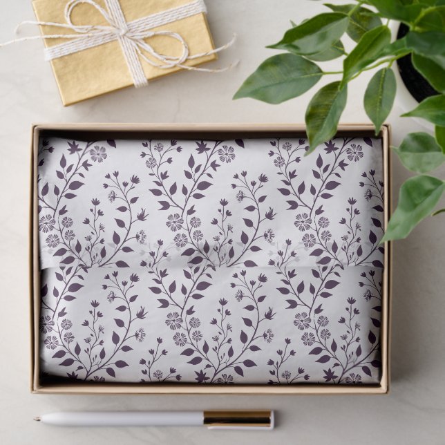 Modern Boho Floral Pattern Plum White Tissue Paper (Gift)