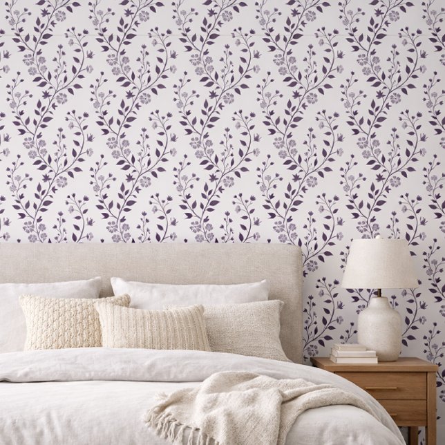 Modern Boho Floral Pattern Plum White Wallpaper (Creator Uploaded)